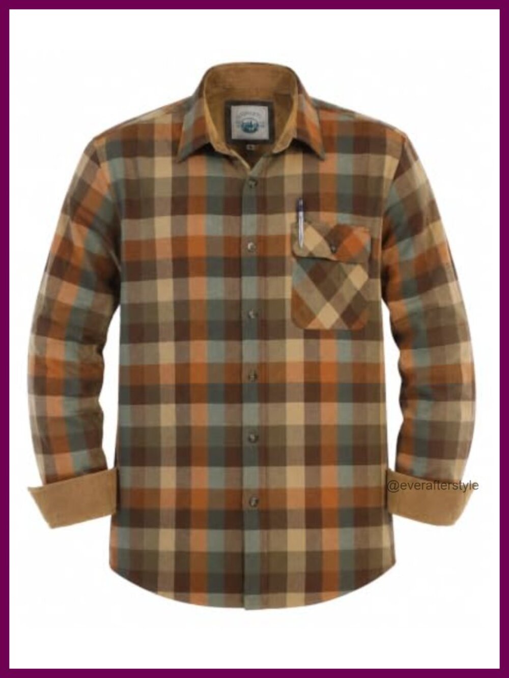 Gioberti Men's Brushed Flannel Plaid Checkered Shirt Corduroy Contrast